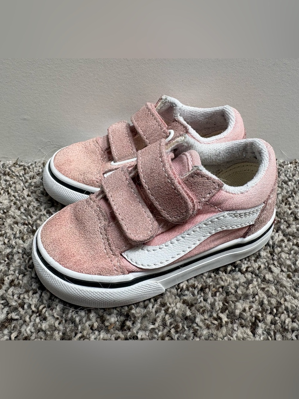 Vans Old Skool Kids Pink Velcro Suede Sneakers Toddler Size 4c